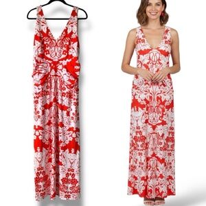 INC International Concepts Floral V-Neck Maxi Dress Red White Large